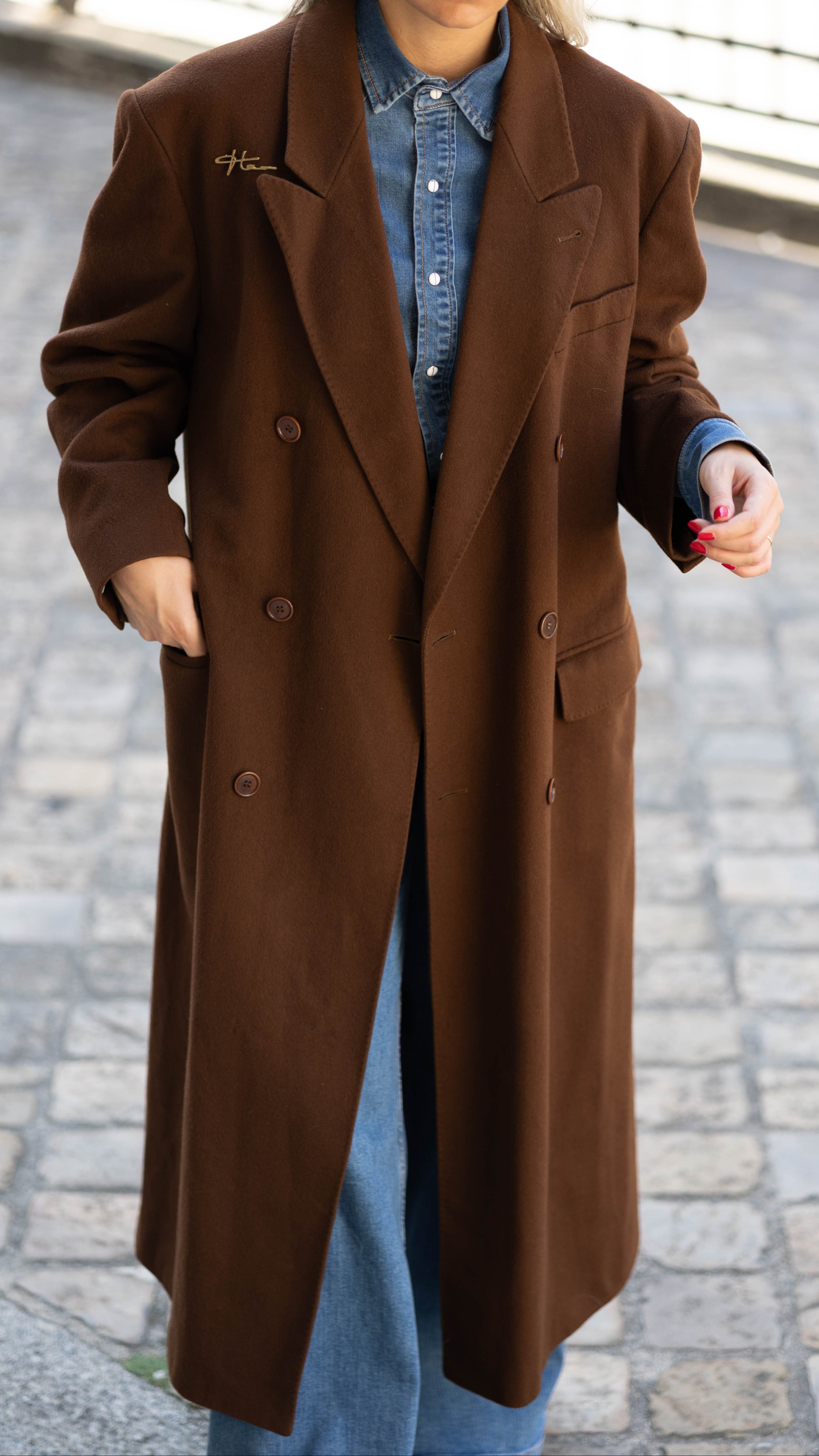 Vendôme Vintage Signature Coat – Brown, 100% Wool