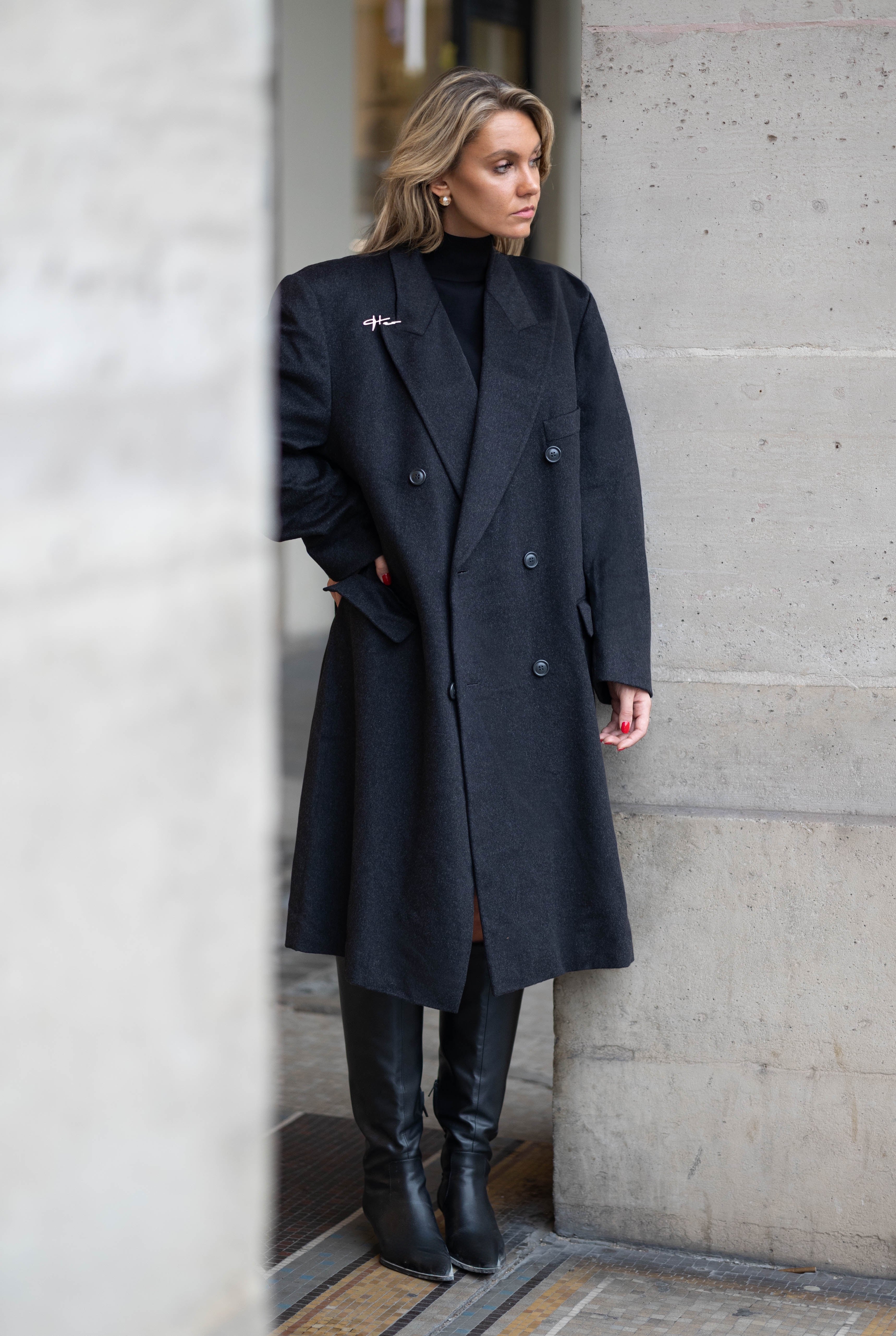 Rouge Vintage Signature Coat – Grey, 100% Cashmere